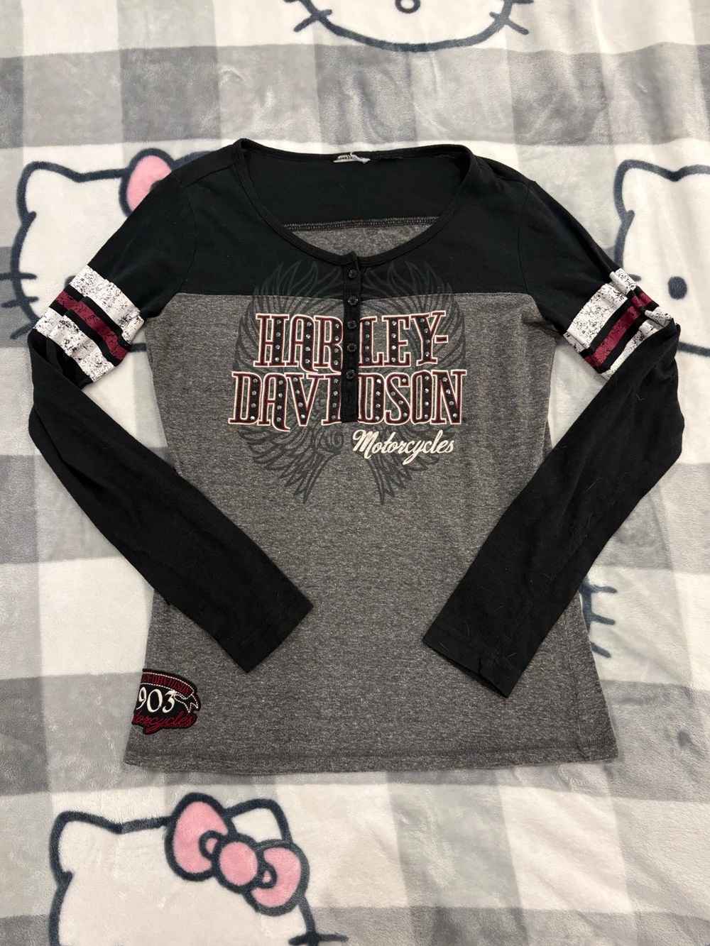 Harley-Davidson Rebel HDMC Long Sleeve Graphic Henley Top